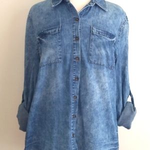 Roll Tab Sleeve, Jean Shirt Juniors XL